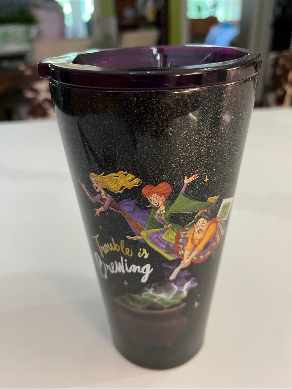 Hocus Pocus Sanderson Sisters cornicle insulated drinking cup purple lid
